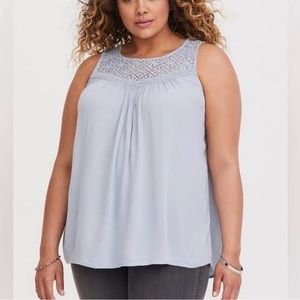 Torrid Gauze Lace Yoke Swing Tank Top Size 3  Plus Size Sleeveless Blue 3X